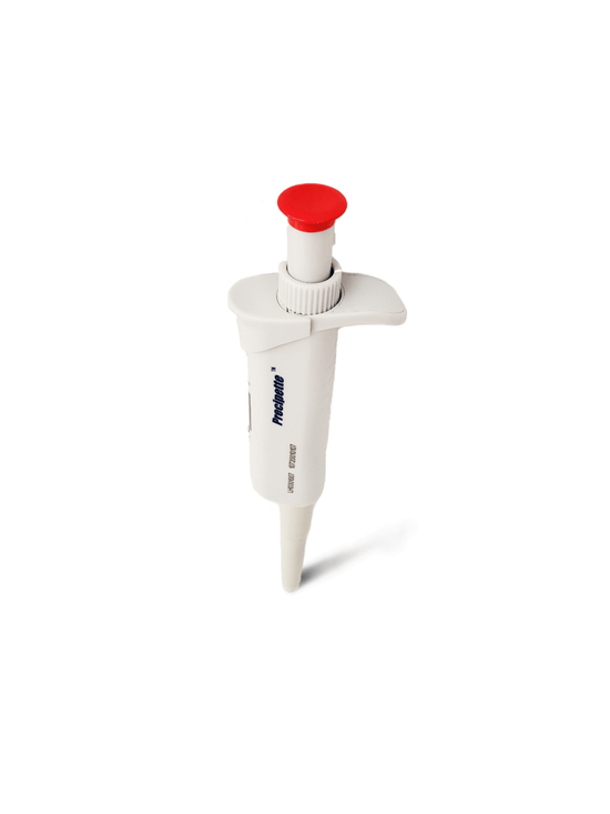 Four E's Single Channel Adjustable Micro Pipette Angled Standing View